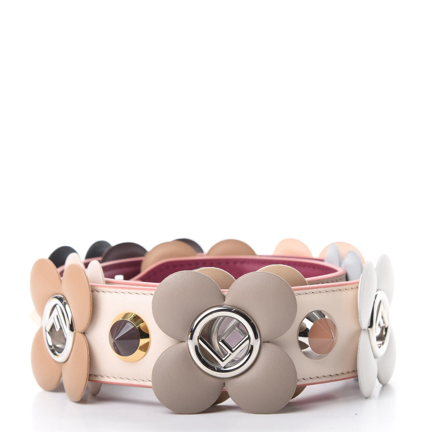 Calfskin F is Studded Flower Strap You Camelia