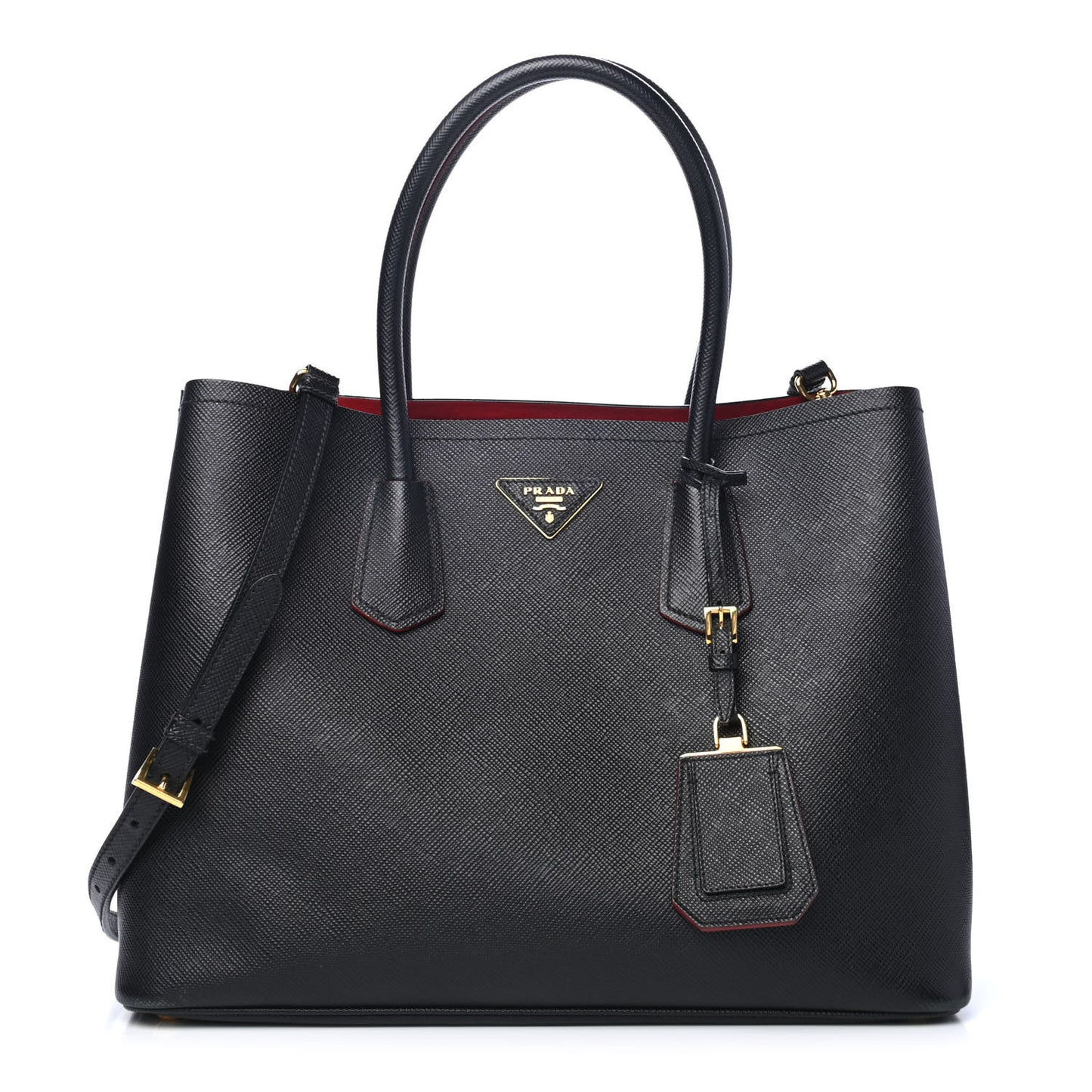 Saffiano Cuir Large Double Bag Black Fuoco