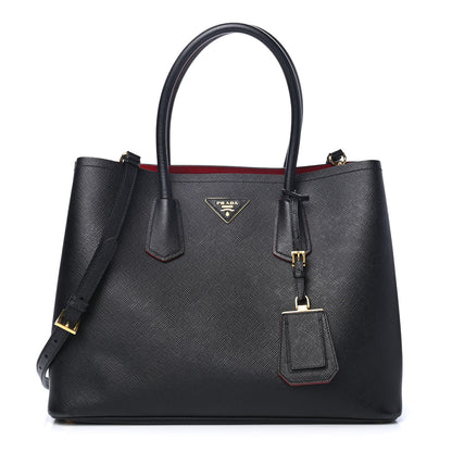 Prada Saffiano Cuir Large Double Bag Black Fuoco 1 of 5