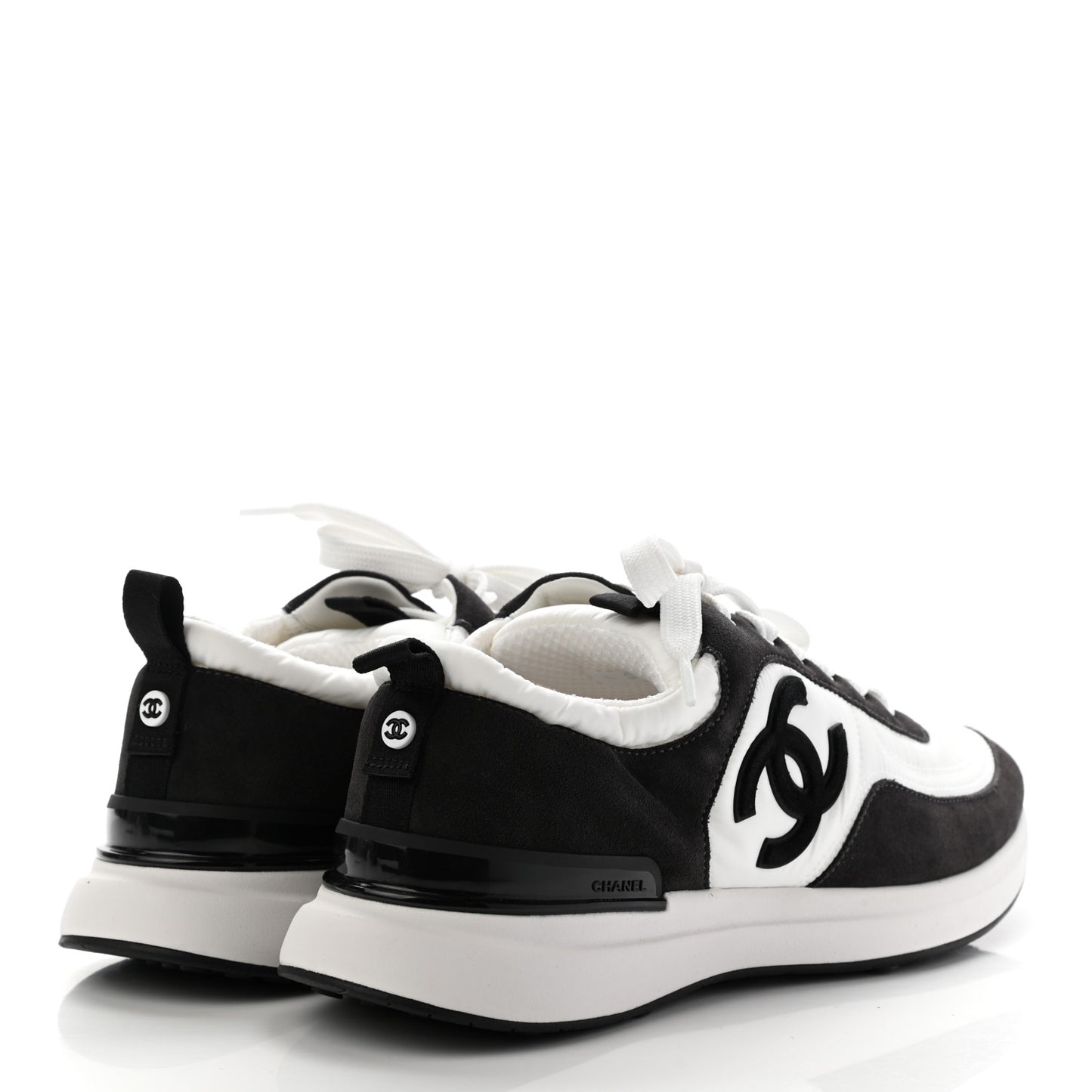Nylon Suede Calfskin CC Sneakers 41 White Dark Grey