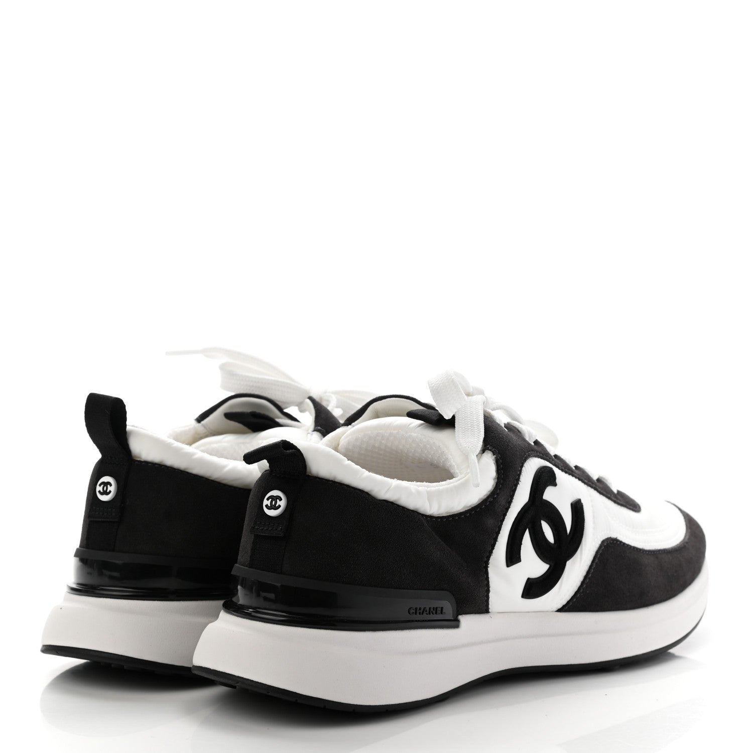 Chanel Nylon Suede Calfskin CC Sneakers 41 White Dark Grey 4 of 9