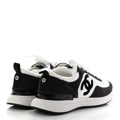 Chanel Nylon Suede Calfskin CC Sneakers 41 White Dark Grey 4 of 9