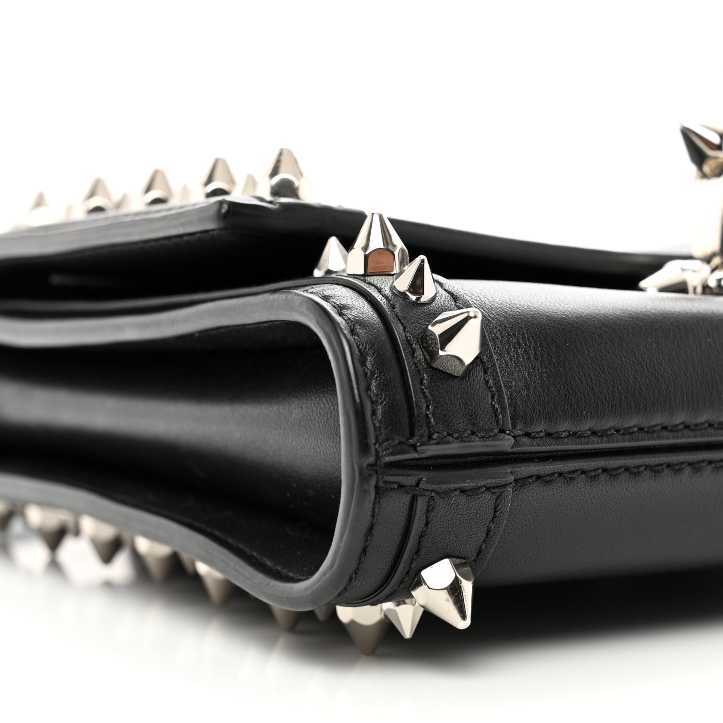 Calfskin Studded The Story Shoulder Bag Black