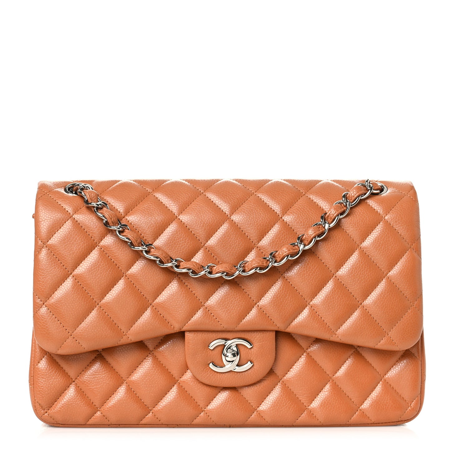 Caviar Quilted Jumbo Double Flap Light Brown