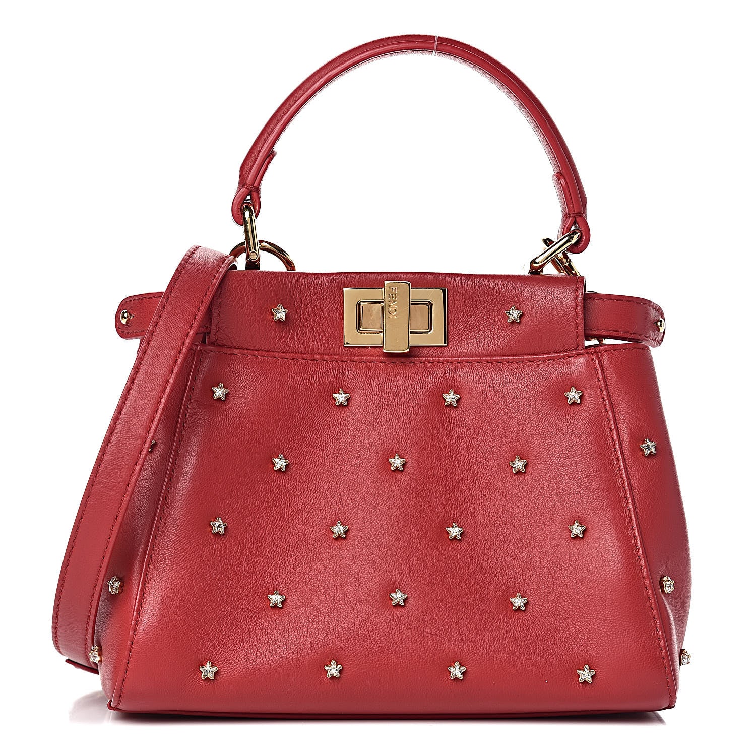 Fendi Nappa Crystal Stars Studded XS Peekaboo Iconic Satchel Fragola 1 of 10