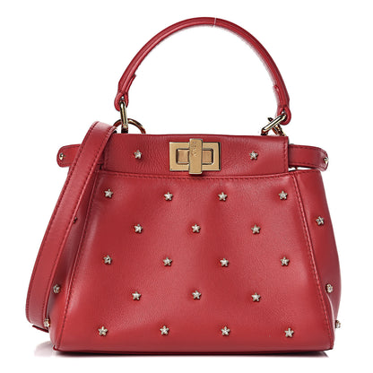 Fendi Nappa Crystal Stars Studded XS Peekaboo Iconic Satchel Fragola 1 of 10