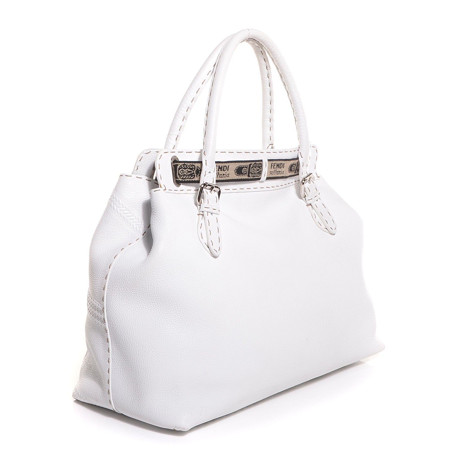 Fendi Calfskin Romano Selleria Large Villa Borghese Tote White 3 of 10