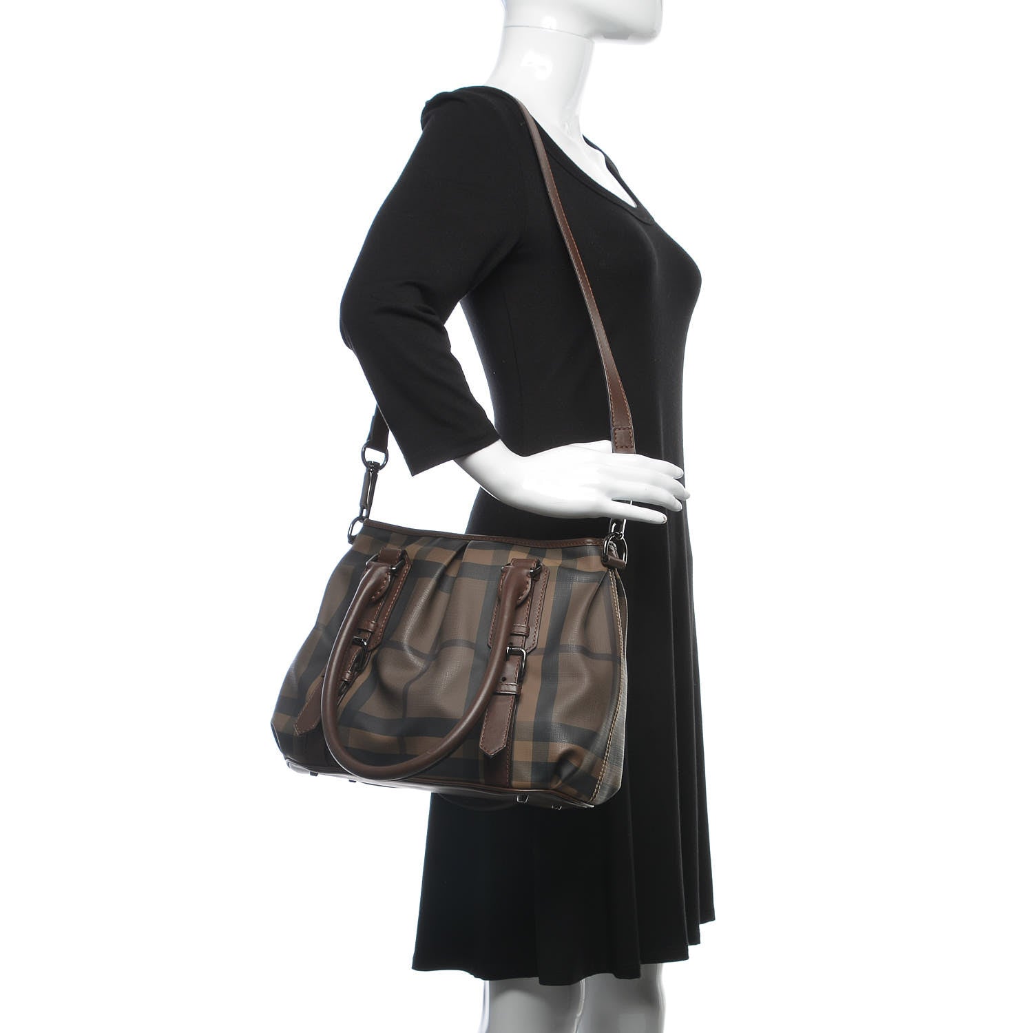 Burberry Smoked Check Small Northfield Tote Dark Tan 3 of 12
