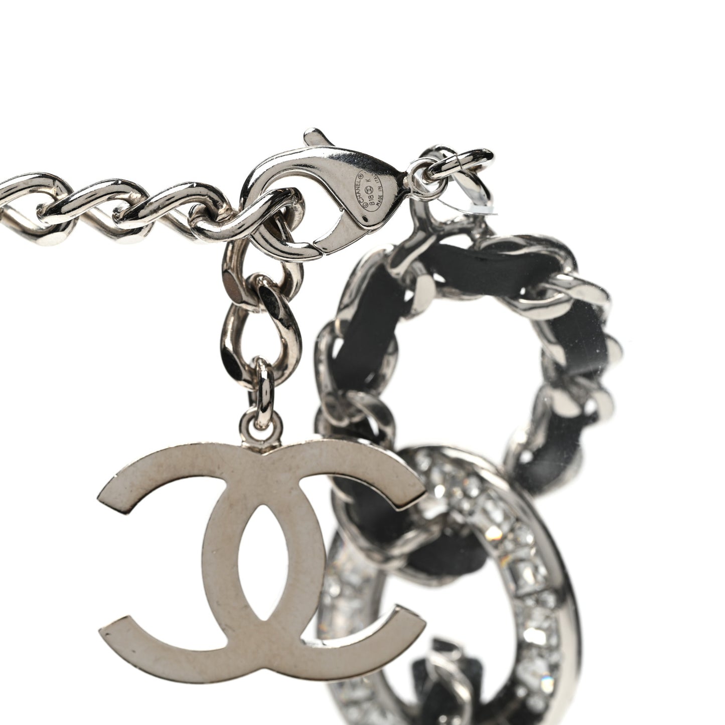 Lambskin Crystal Chain Link Choker Necklace Silver Black
