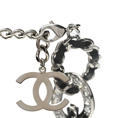 Chanel Lambskin Crystal Chain Link Choker Necklace Silver Black 4 of 5