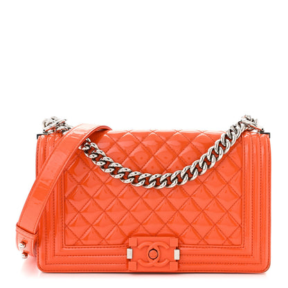 Chanel Patent Calfskin Quilted Medium Plexiglass Boy Flap Orange 1 of 13
