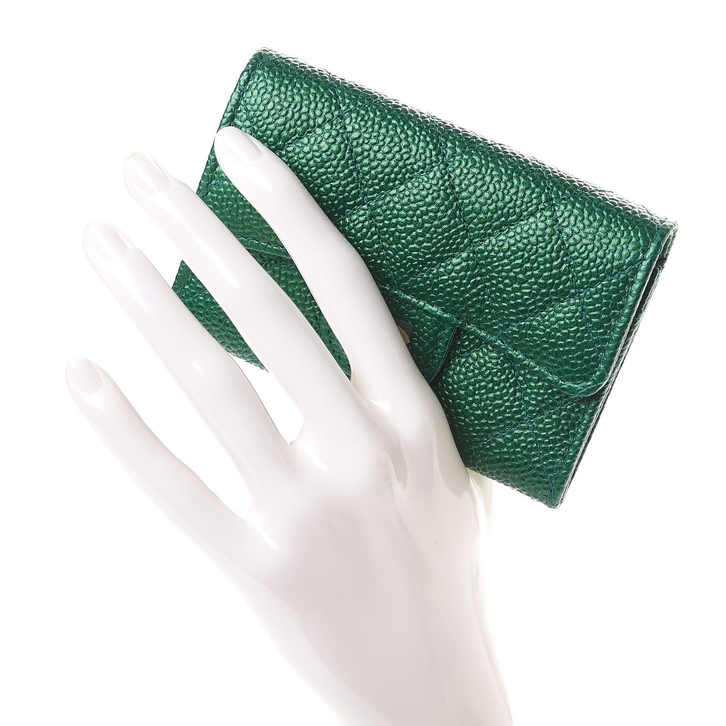 Metallic Caviar Quilted Card Holder Green