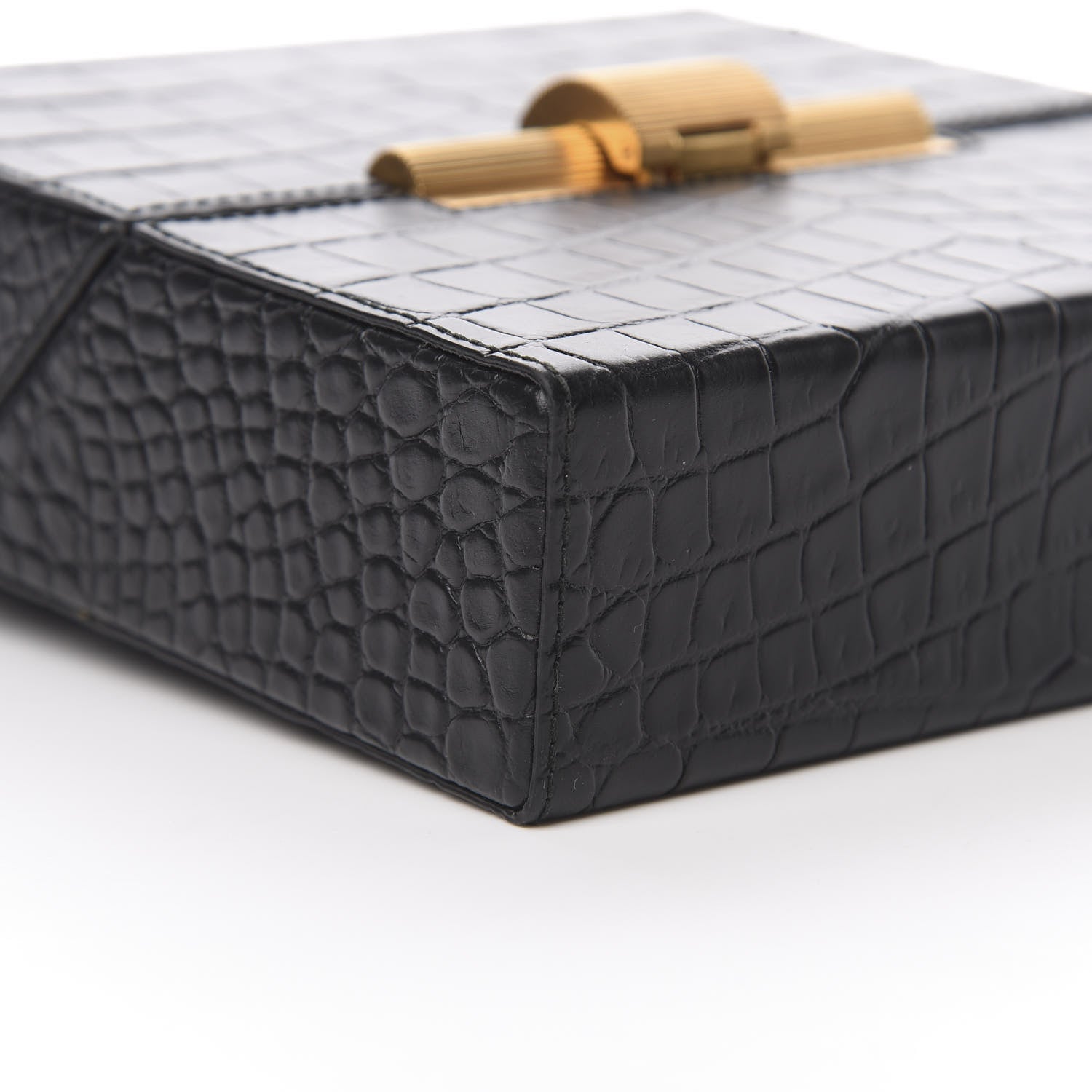 Bottega Veneta Calfskin Crocodile Embossed Daisey Box Clutch Black 8 of 11