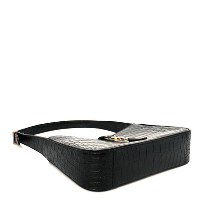 Saint Laurent Calfskin Crocodile Embossed Le 5 A 7 Hobo Black 4 of 11