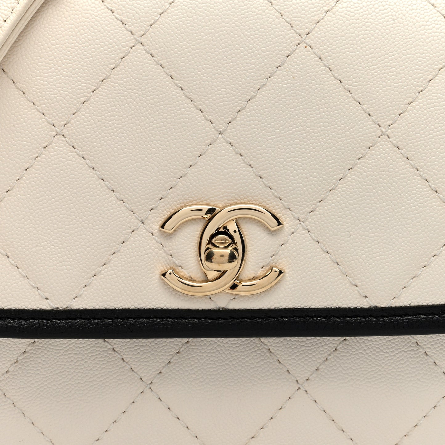 Caviar Quilted Round Messenger Flap White Black