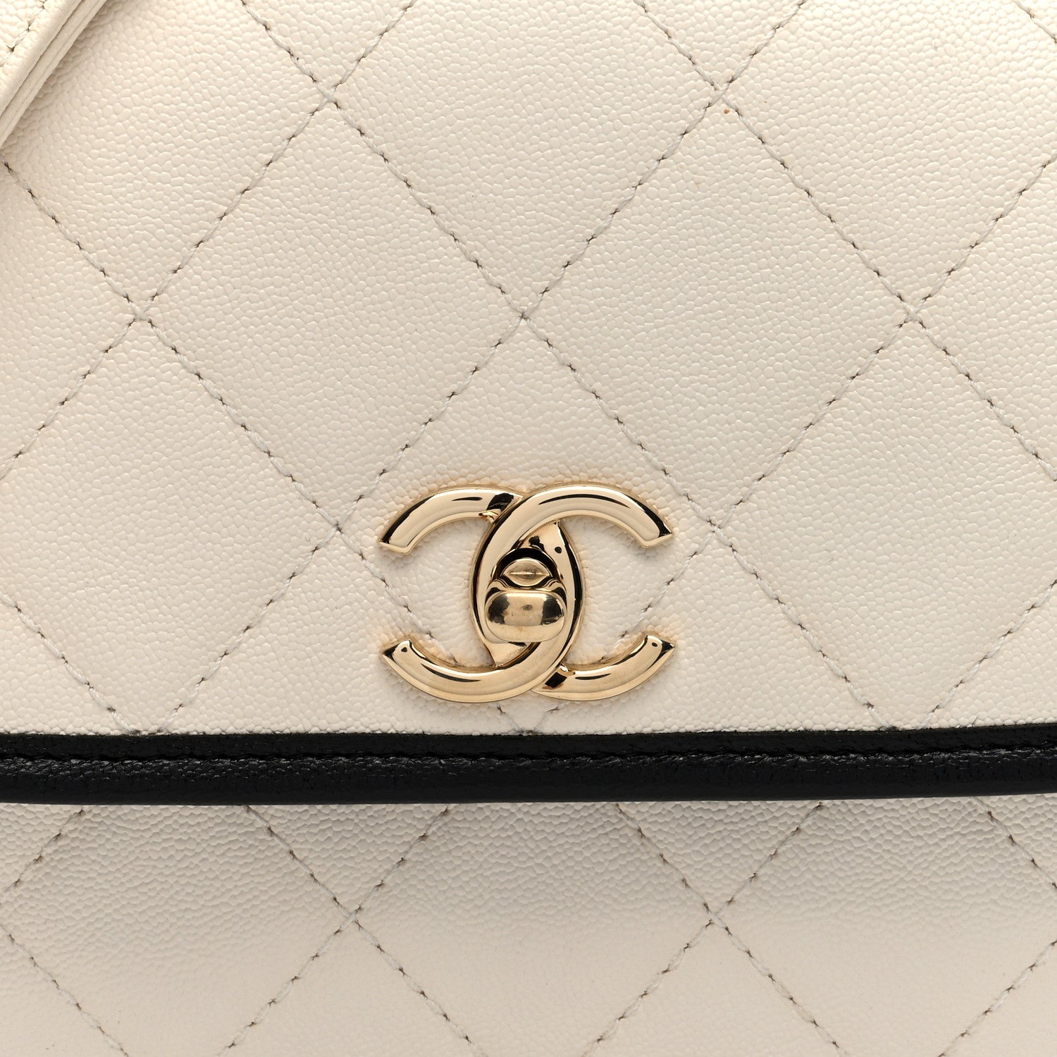 Chanel Caviar Quilted Round Messenger Flap White Black 8 of 10