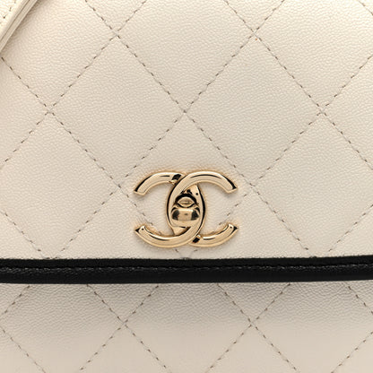 Chanel Caviar Quilted Round Messenger Flap White Black 8 of 10