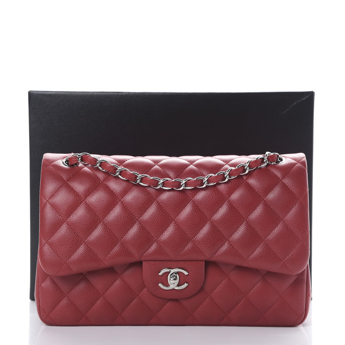 Caviar Quilted Jumbo Double Flap Red