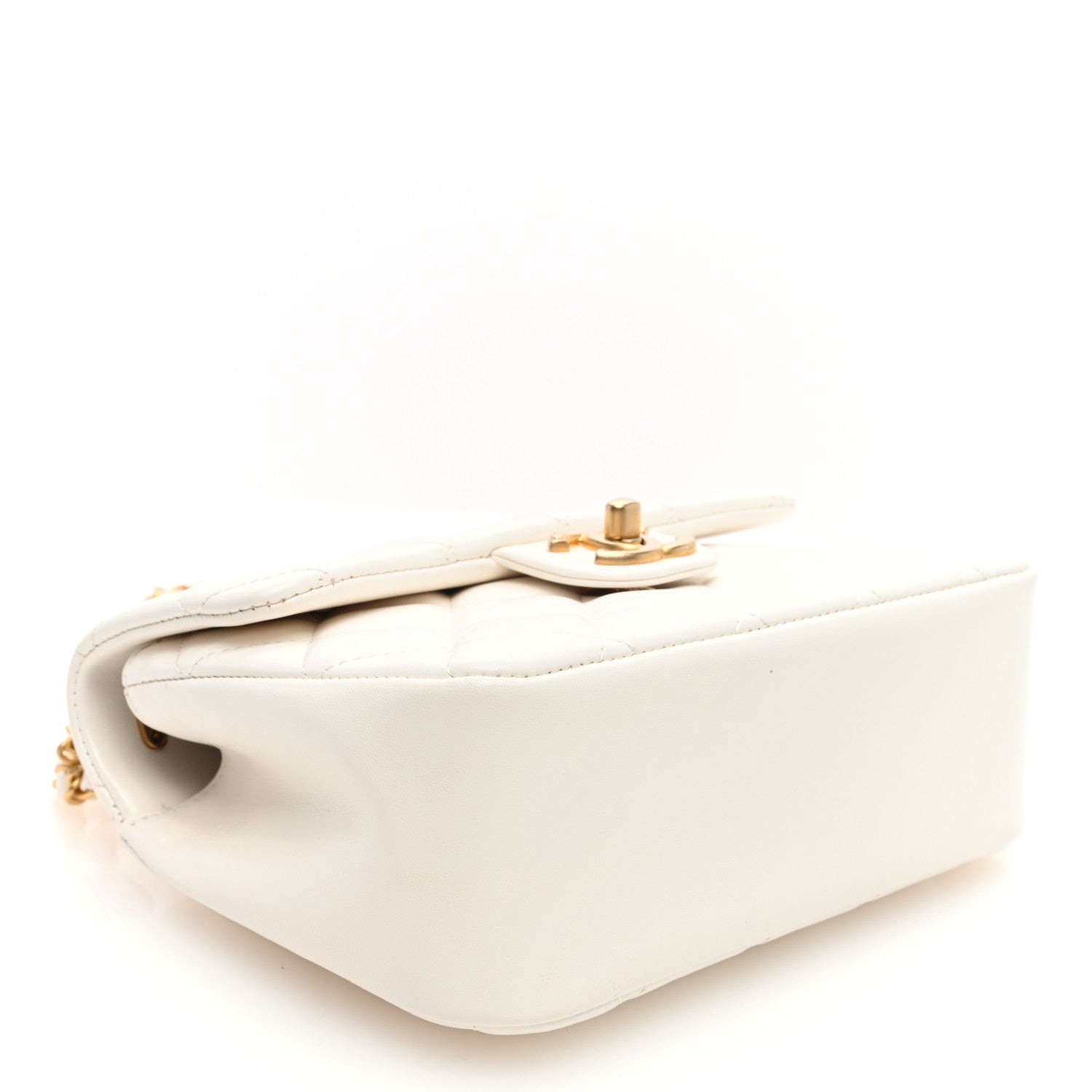 Chanel Shiny Lambskin Quilted Pearl Twist Mini Square Flap White 4 of 10