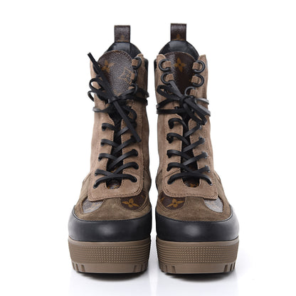 Louis Vuitton Suede Calfskin Monogram Laureate Platform Desert Boots 39 Taupe 2 of 9