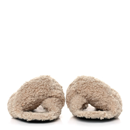 Balenciaga Faux Shearling Drapy Slide Sandals 39 Beige 2 of 7