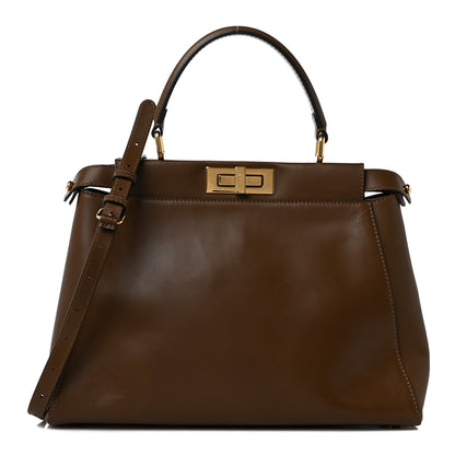 Fendi Vitello Morgan Fabric Jacquard Pequin Medium Peekaboo Iconic Satchel Foresta Tobacco Black 1 of 7