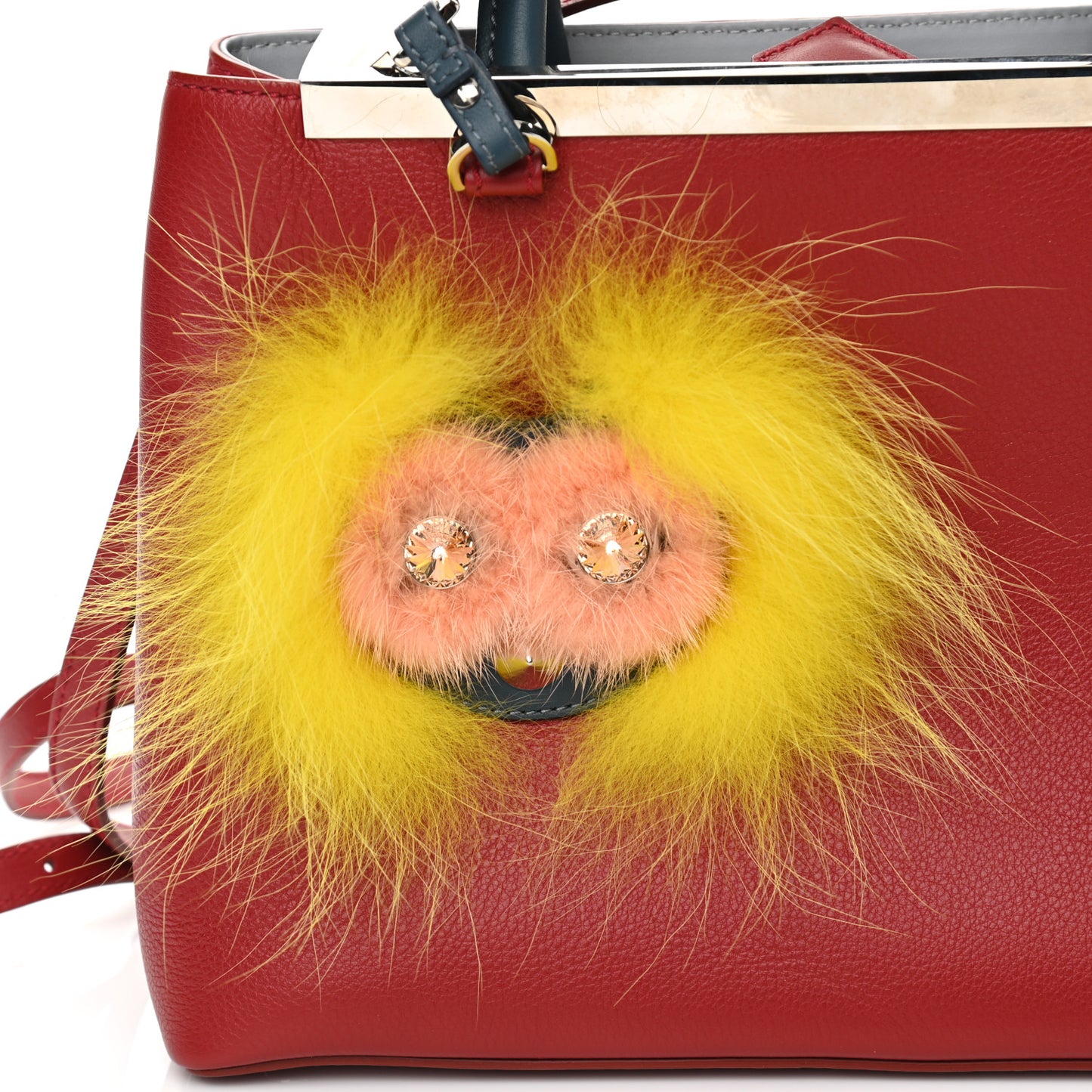 Vitello Dolce Fox Mink Crystal Bi-Color Monster Mirror Charm Petite 2Jours Tote Ribes