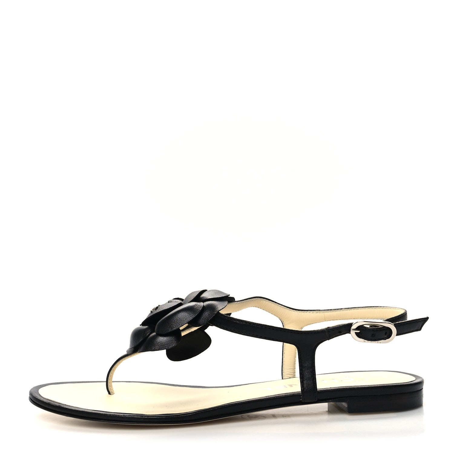 Chanel Lambskin Camellia Thong Sandals 35.5 Black 1 of 8