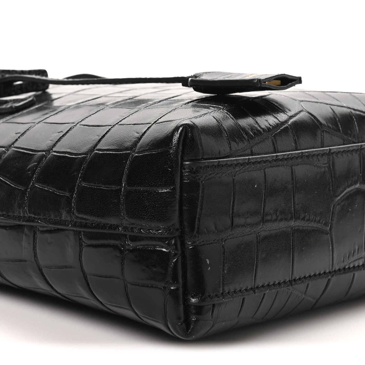Saint Laurent Calfskin Crocodile Embossed Paris Mini Toy Shopper Tote Black 9 of 10