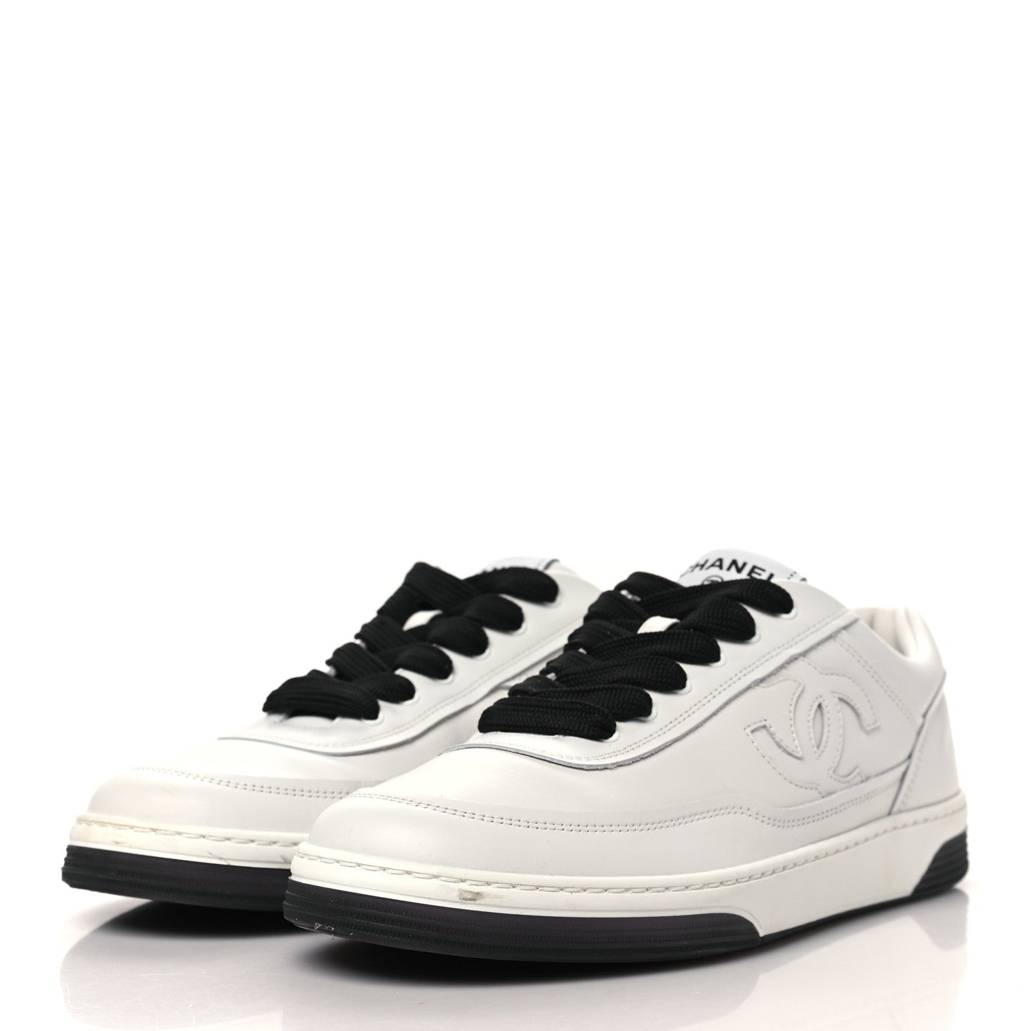 Chanel Calfskin CC Womens Sneakers 40 White Black 4 of 9