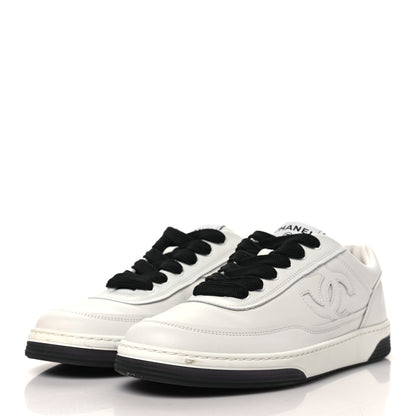 Chanel Calfskin CC Womens Sneakers 40 White Black 4 of 9