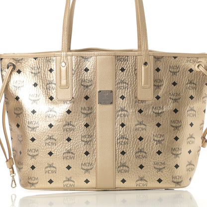 MCM Metallic Visetos Medium Liz Reversible Shopper Tote Gold 12 of 16