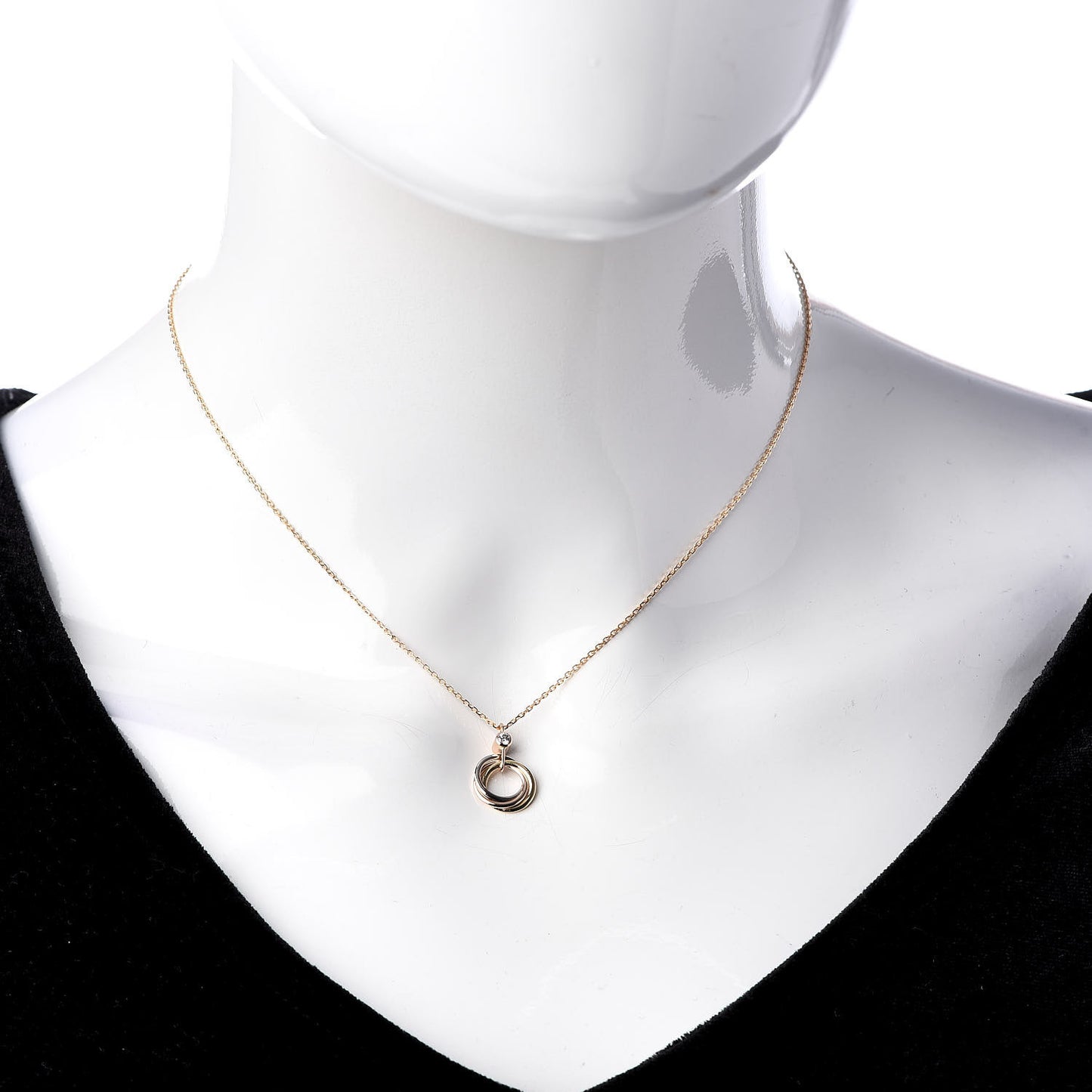 18K Pink Yellow White Gold Diamond Trinity Pendant Necklace