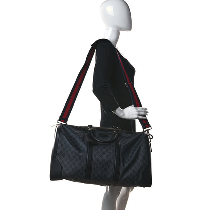 Gucci Soft GG Supreme Monogram Appia Calfskin Web Large Carry On Duffle Bag Black Grey 2 of 14