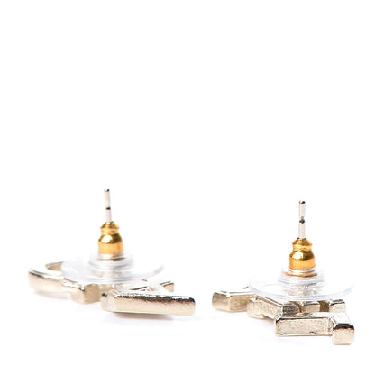 Chanel Crystal Pearl Signature Stud Earrings Gold 3 of 5