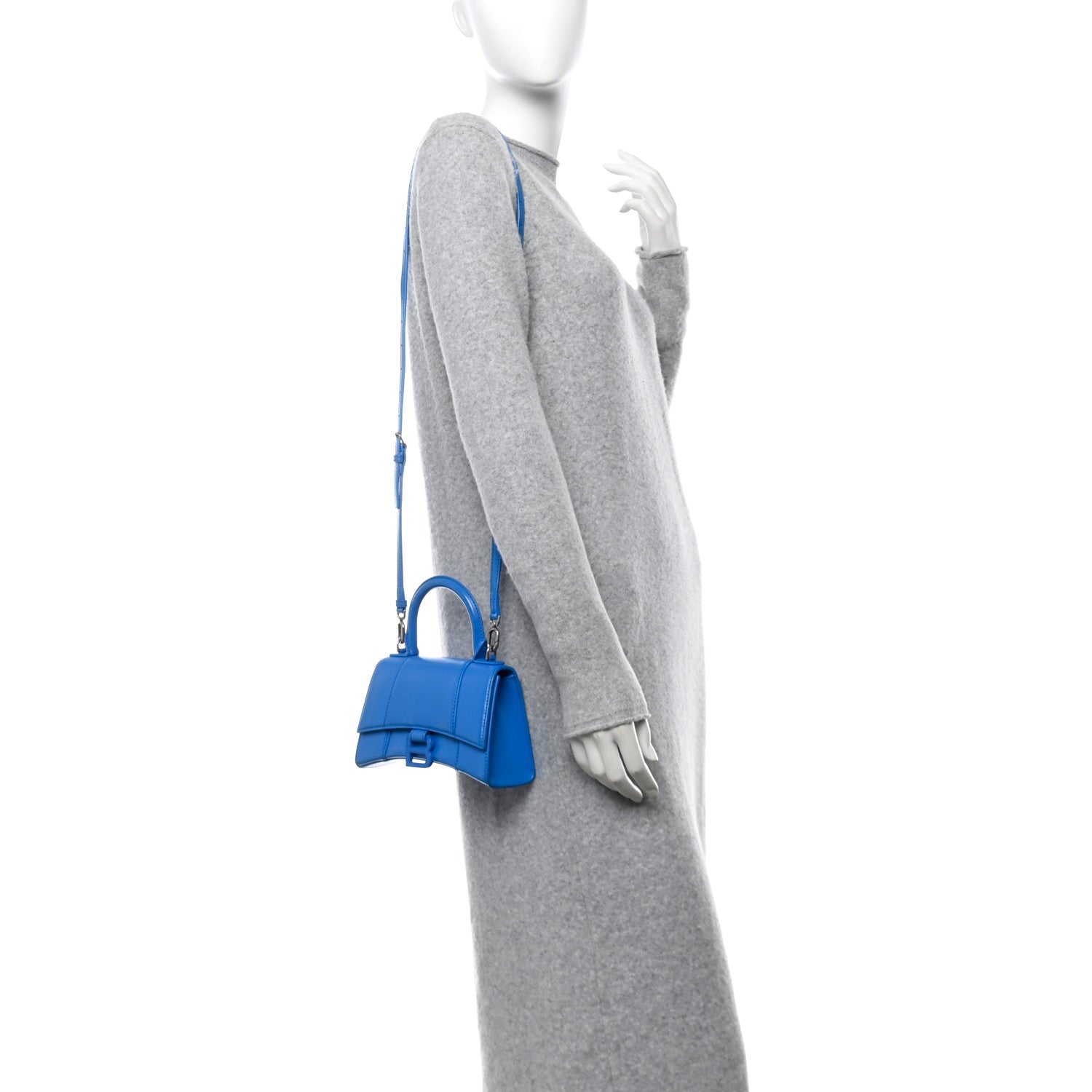 Balenciaga Shiny Box Calfskin Tonal B Hourglass Top Handle Bag XS Screen Blue 2 of 10