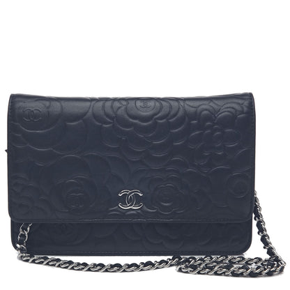 Chanel Lambskin Camellia Embossed Wallet On Chain WOC Black 1 of 9