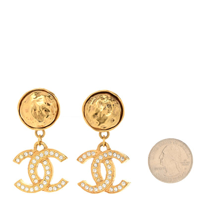 Chanel Crystal CC Logo Drop Clip On Earrings Gold 2 of 4