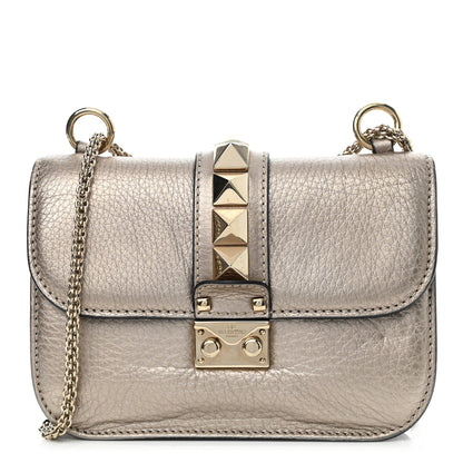 Valentino Garavani Metallic Vitello Small Glam Lock Rockstud Flap Platino 1 of 9