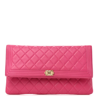 Chanel Lambskin Quilted Beauty CC Boy Clutch Fuchsia 1 of 6