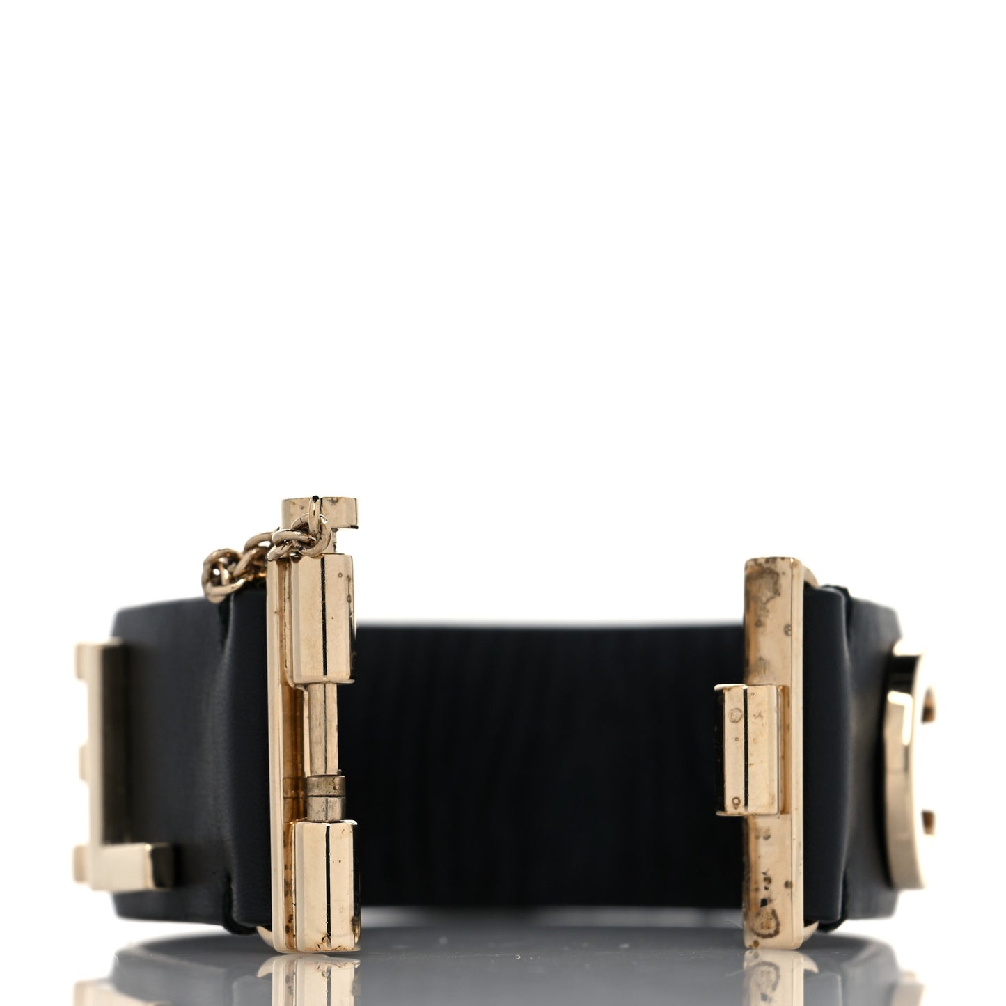 Calfskin Logo Cuff Bracelet M Black Gold