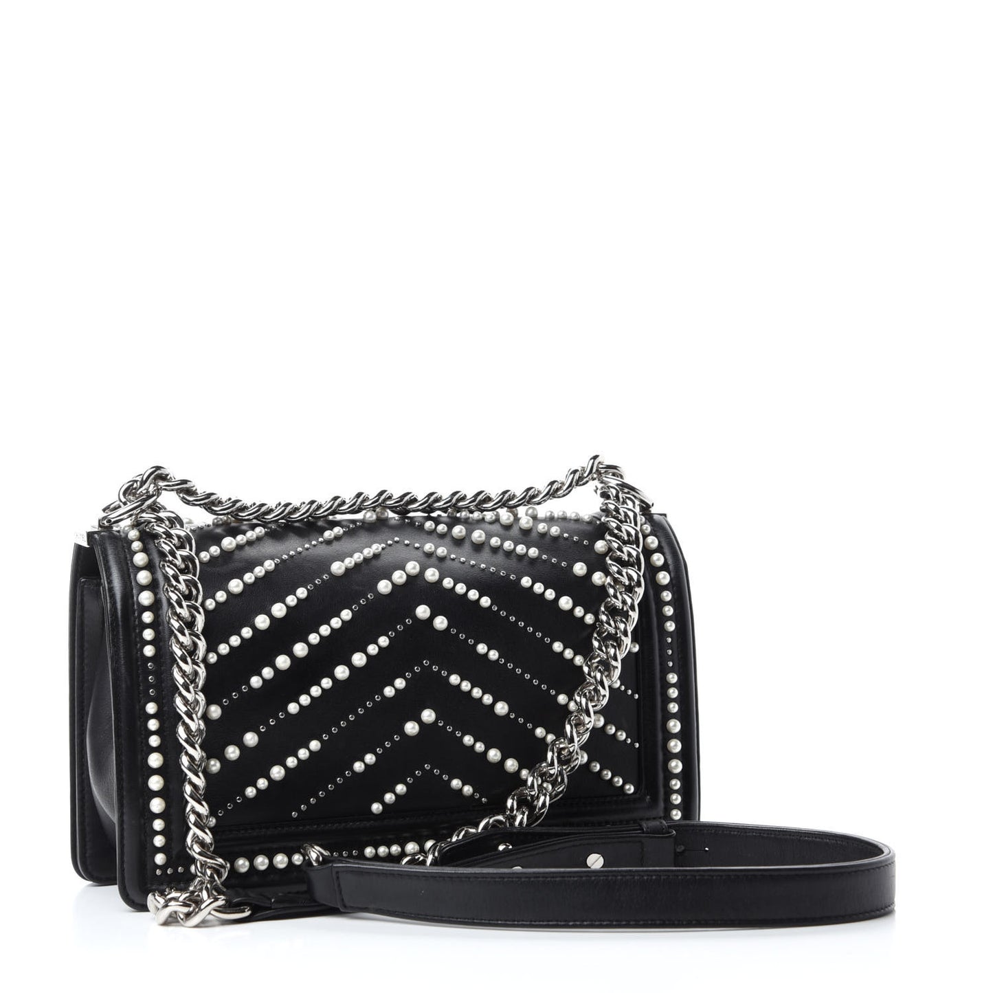 Calfskin Pearl Chevron Small Boy Flap Black