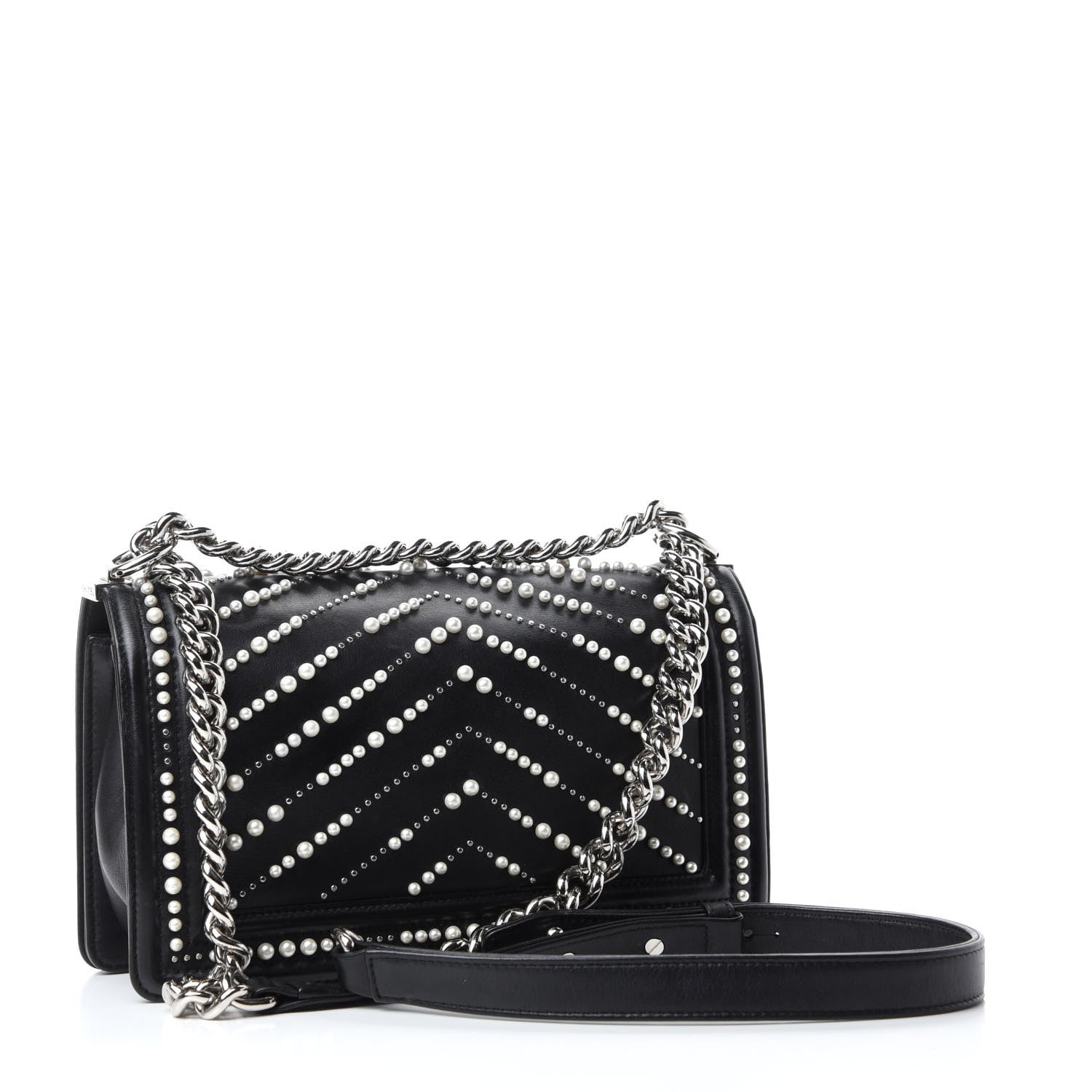 Chanel Calfskin Pearl Chevron Small Boy Flap Black 4 of 11
