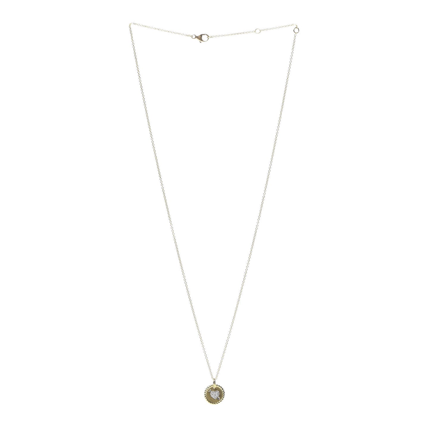 18K Yellow Gold Diamond Cable Collectibles Heart Charm Pendant Necklace