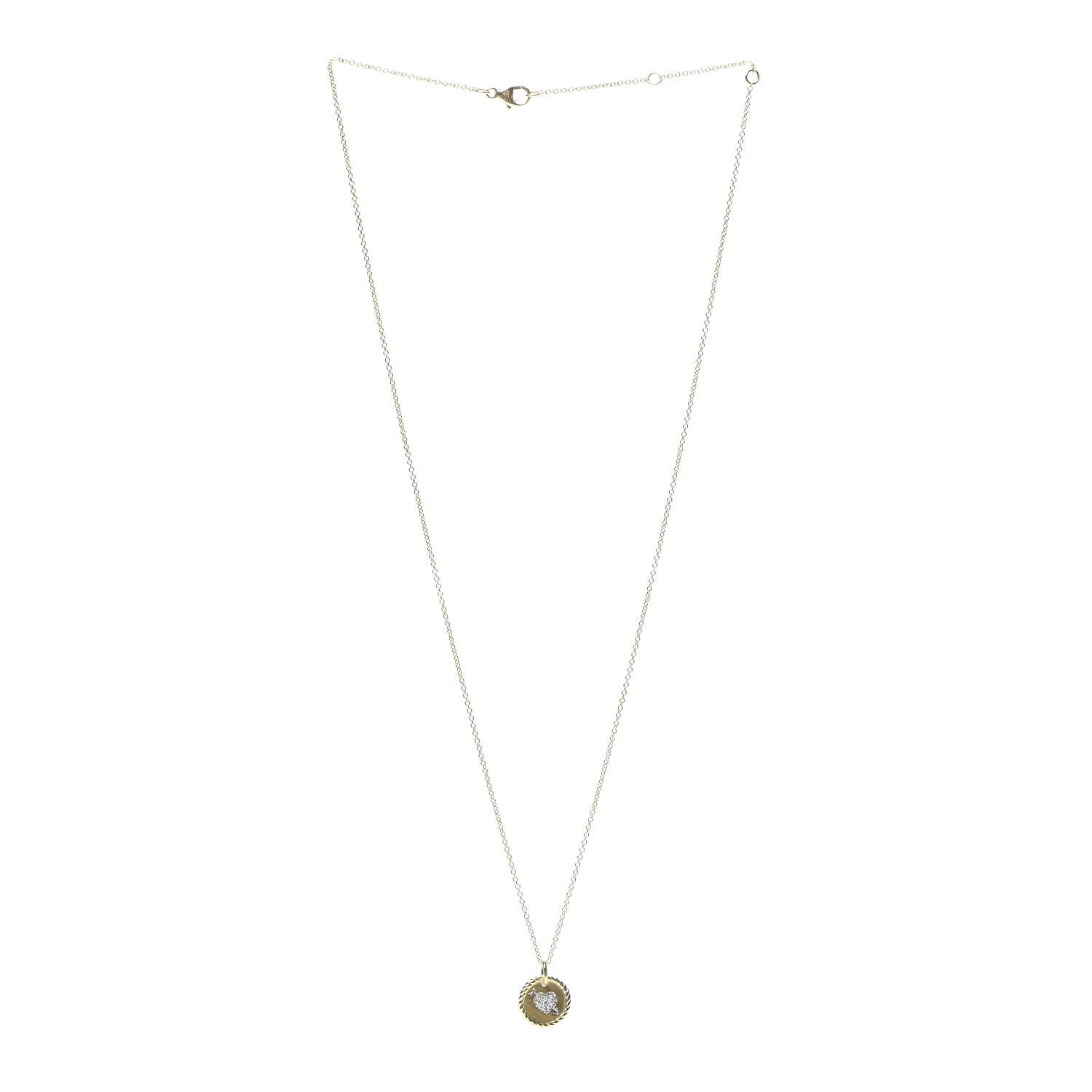 David Yurman 18K Yellow Gold Diamond Cable Collectibles Heart Charm Pendant Necklace 3 of 6