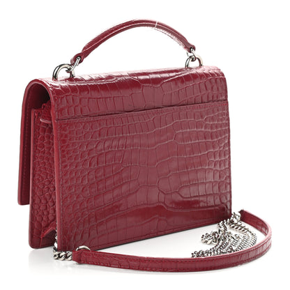 Saint Laurent Calfskin Crocodile Embossed Monogram Sunset Chain Wallet Amaretto 3 of 11
