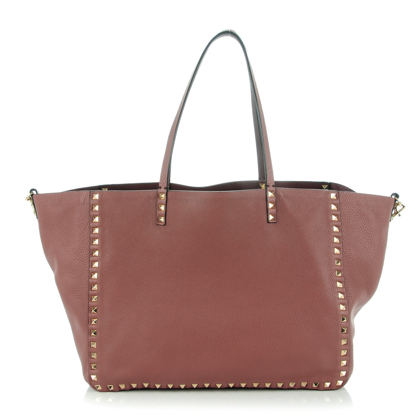 Pebbled Calfskin Medium Rockstud Reversible Tote Rubin Blush
