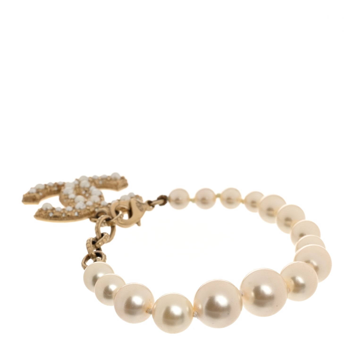 Chanel Graduated Pearl Crystal CC Bracelet Gold 1 of 5