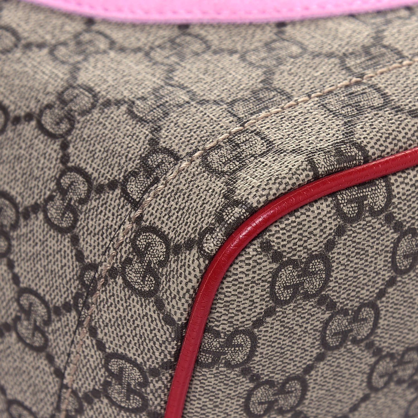 GG Supreme Monogram Web Bosco Patch Dome Backpack Beige Malva Hibiscus Red