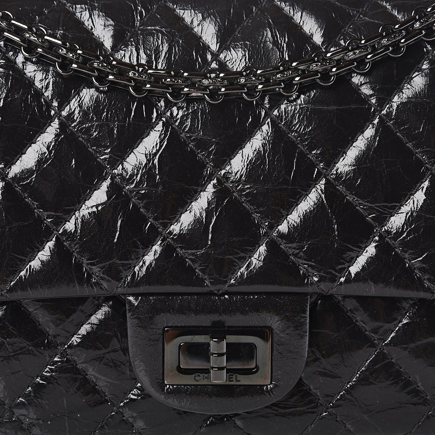 Glazed Aged Calfskin Quilted 2.55 Reissue 225 Flap So Black